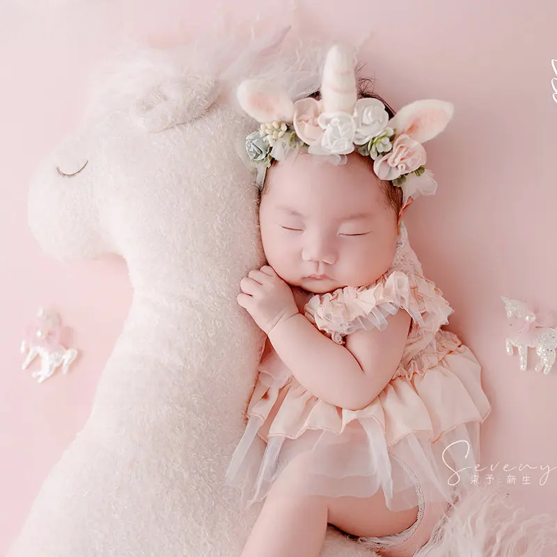 Pink Floral White Horse Theme Set - Romantic Newborn Photography Props - Image 5